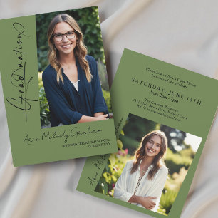 Invitación Guion moderno dos fotos Graduación verde