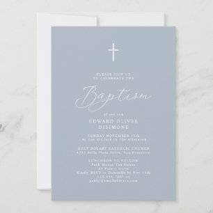 Invitación Guión moderno Dusty Blue Baby Photo Baptism