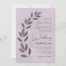 Invitación Guión moderno Dusty Purple Heather deja al Boda