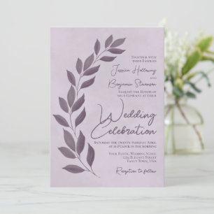Invitación Guión moderno Dusty Purple Heather deja al Boda