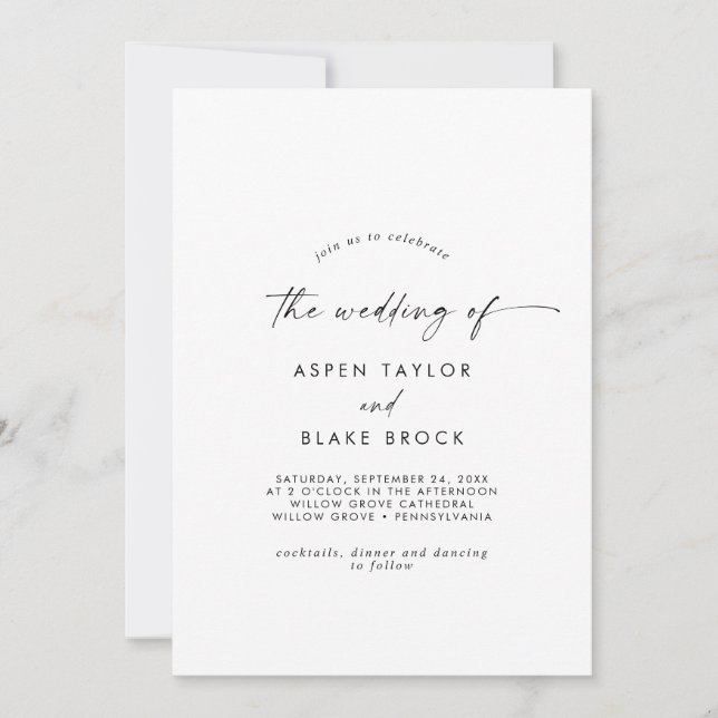 Invitación Guión moderno El Boda de (Anverso)