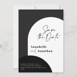 Invitación guión moderno elegante boda de arco blanco y negro