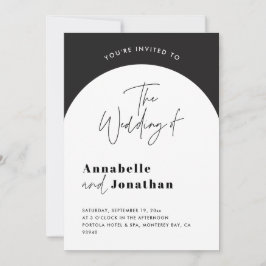 Invitación guión moderno elegante boda de arco blanco y negro