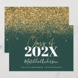 Invitación guion moderno elegante graduación oro verde