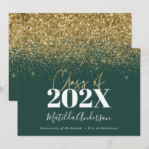 Invitación guion moderno elegante graduación oro verde