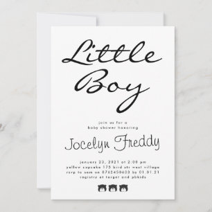 Invitación Guión Moderno Elegante Niño Negro Sobre Blanco