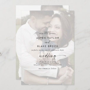 Invitación Guión moderno   Faded Photo Front and Back Boda