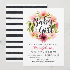 Invitación Guión moderno Floral rosa Wreath Beber Ducha