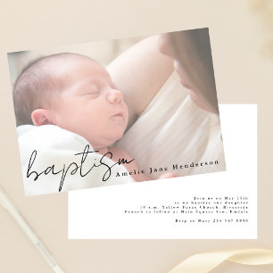 Invitación Guion moderno foto borrosa elegante bautizo