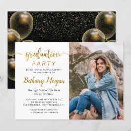 Invitación Guión moderno Foto de graduación de globo de oro n