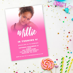 Invitación Guión moderno Foto rosa caliente Fiesta de cumplea