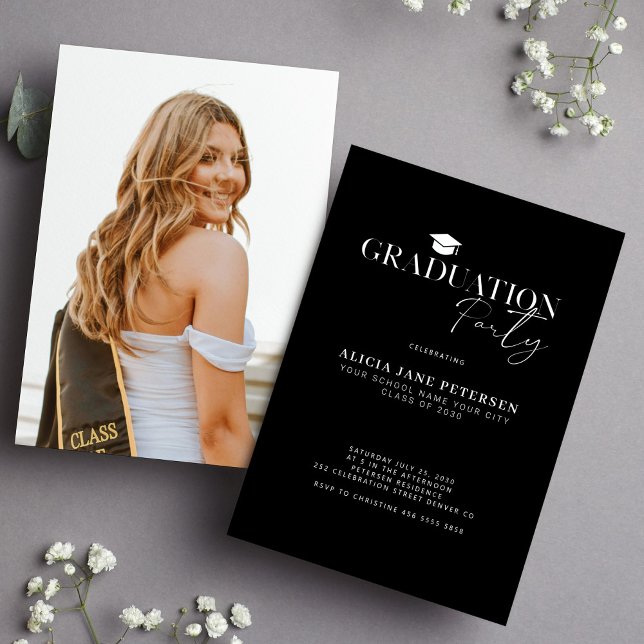Invitación Guión moderno foto simple fiesta de graduación neg (Subido por el creador)