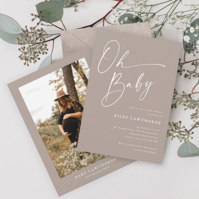 Invitación Guión moderno Género Neutral Foto Baby Shower (Subido por el creador)