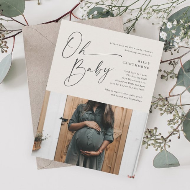 Invitación Guión moderno Género Neutral Foto Baby Shower (Subido por el creador)
