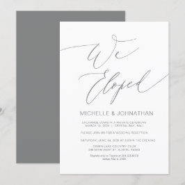 Invitación Guión moderno, gris, boda Elopement Recepción