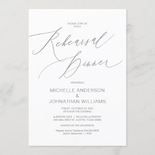 Invitación Guión moderno, gris, ensayo Boda Cena