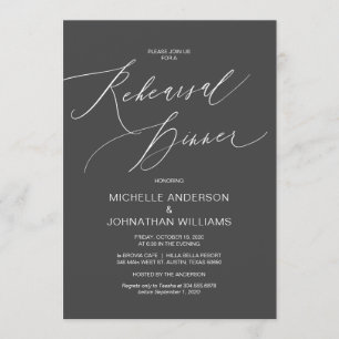 Invitación Guión moderno, gris oscuro, cena de ensayo Boda