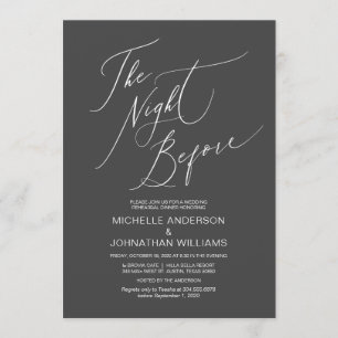 Invitación Guión moderno, gris oscuro, cena de ensayo Boda