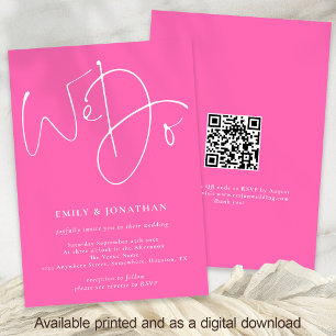 Invitación Guión moderno Hacemos Boda QR Code Hot Pink