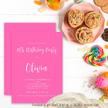 Invitación Guión moderno Hot Pink 100th Birthday Party<br><div class="desc">Imprimible o impresa Modern Script Hot Pink 10th Birthday Party. estilo tipográfico minimalista para el décimo cumpleaños o cualquier chica de la fiesta de cumpleaños. Totalmente personalizable. Cambia fácilmente el texto y también puedes cambiar los colores del texto y del fondo a través de Editar más si lo deseas. Se...</div>