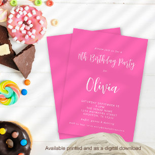 Invitación Guión moderno Hot Pink 11th Birthday Party
