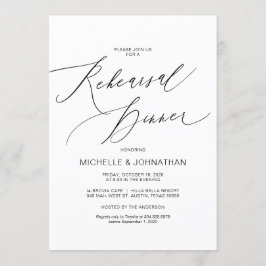 Invitación Guión moderno, negro, ensayo Boda Cena