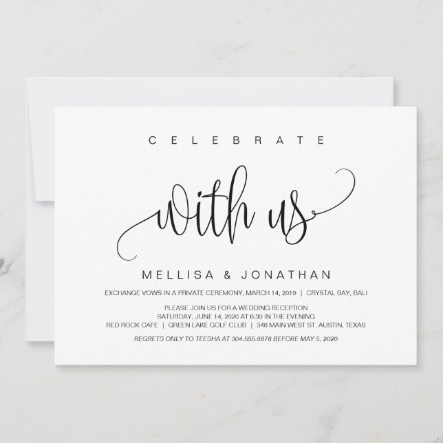 Invitación Guión moderno, negro, fuga de novios (Anverso)