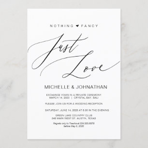 Invitación Guión moderno, negro, recepción de boda secreta