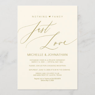 Invitación Guión moderno, oro, recepción de boda secreta
