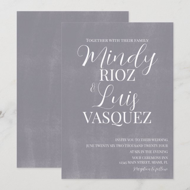 Invitación Guion Moderno Piedra Lavada Rústico Boda (Anverso / Reverso)