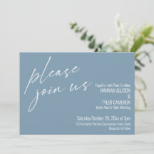 Guión moderno Por favor únase a nosotros Boda azul