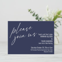 Guión moderno Por favor únase a nosotros Boda azul