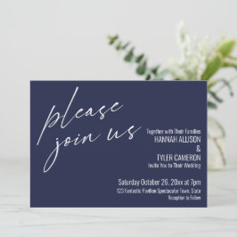 Invitación Guión moderno Por favor únase a nosotros Boda azul
