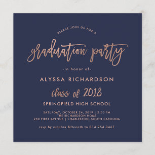 Invitación Guión moderno rosa de oro de la fiesta de gradua
