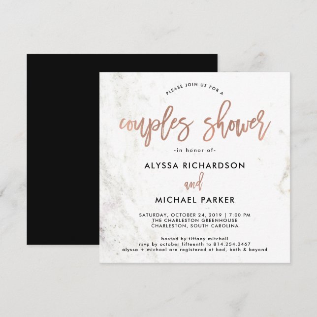 Invitación Guión moderno Rosa de oro | Ducha De Parejas De Má (Anverso / Reverso)
