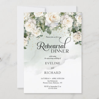 Invitación Guión moderno rosas blancas y ensayo de oro