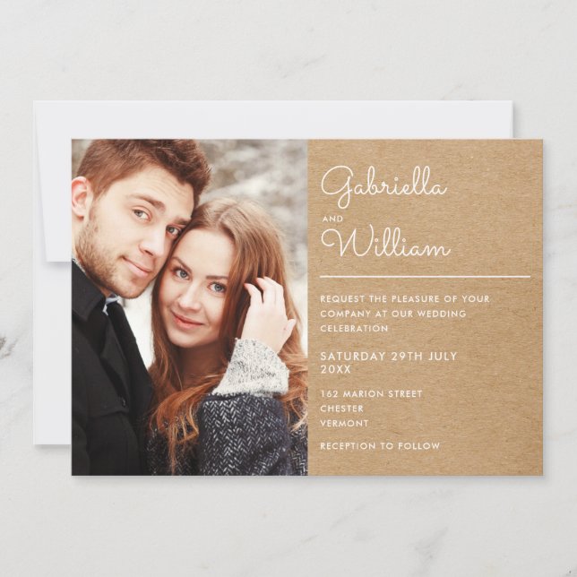 Invitación Guión moderno rústico kraft foto boda (Anverso)