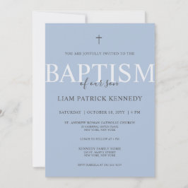 Invitación Guión moderno simple Bautismo azul turbio para niñ