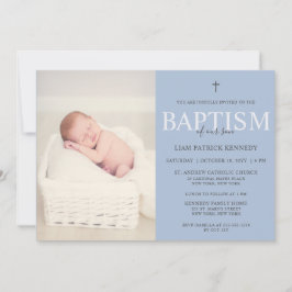 Invitación Guión moderno simple Bautismo azul turbio para niñ