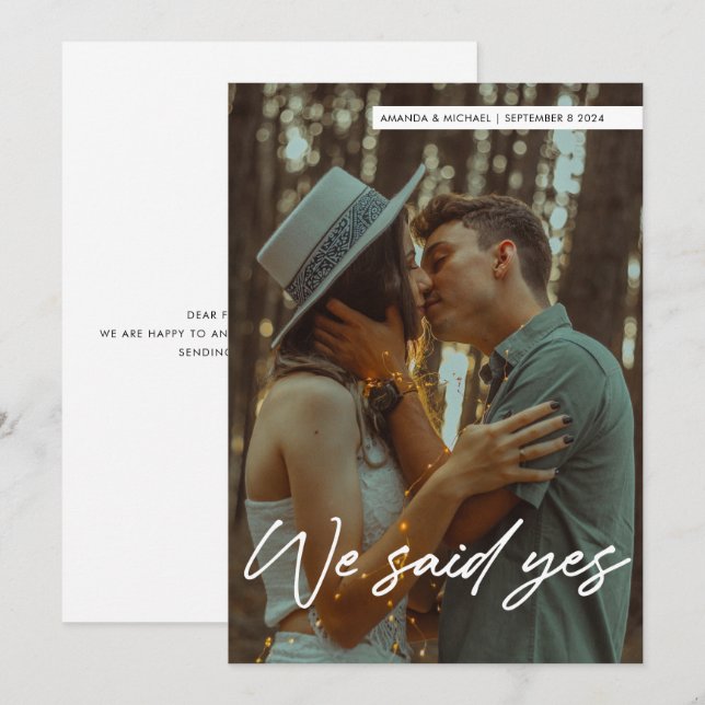 Invitación Guión Moderno Simple Dijimos Sí Foto Boda (Anverso / Reverso)