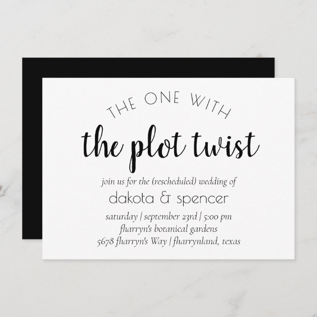 Invitación Guión moderno simple | Uno con Boda Plot Twist (Anverso / Reverso)