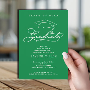 Invitación Guión moderno sobre la graduación verde brillante