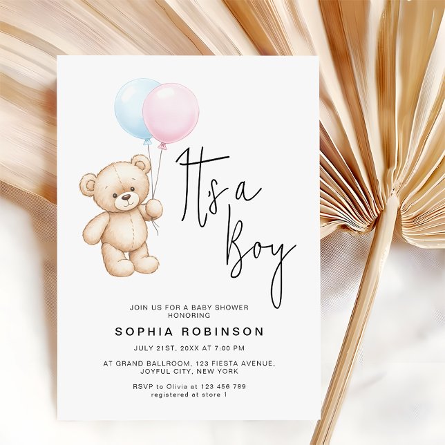 Invitación Guión moderno Teddy Bear Boy Baby Shower (Subido por el creador)