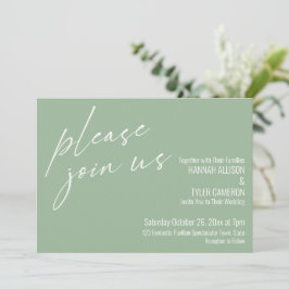 Invitación Guión moderno Únase a nosotros Verde Sage Boda