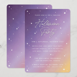 Invitación Guión morado del atardecer y fiesta de Halloween c