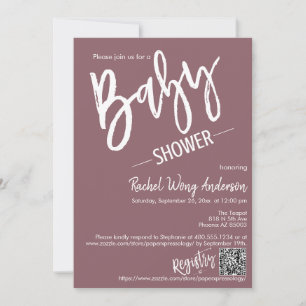 Invitación Guión morado seco Baby Shower QR Code Photo