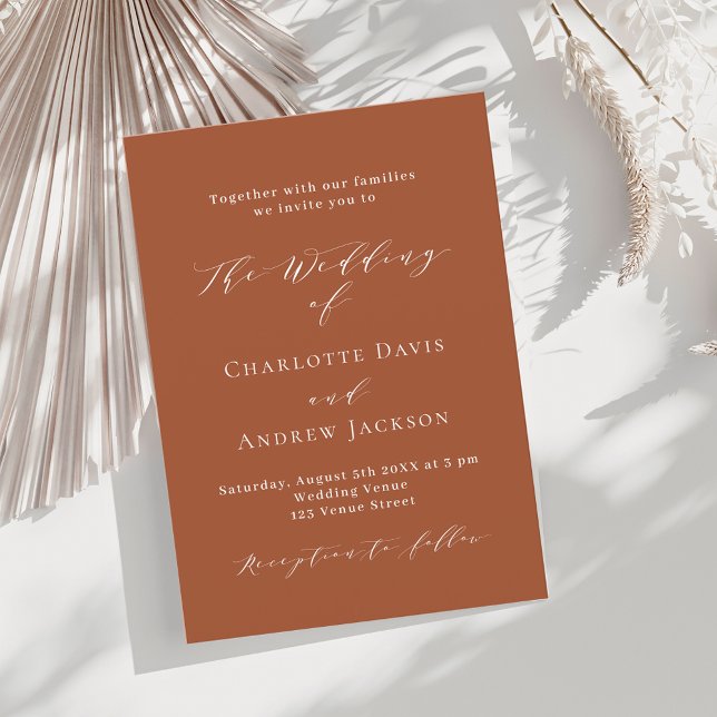 Invitación Guión naranja quemado boda minimalista moderno (Subido por el creador)