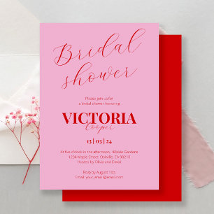 Invitación Guión negrita escrito a mano en rojo y rosa Ducha