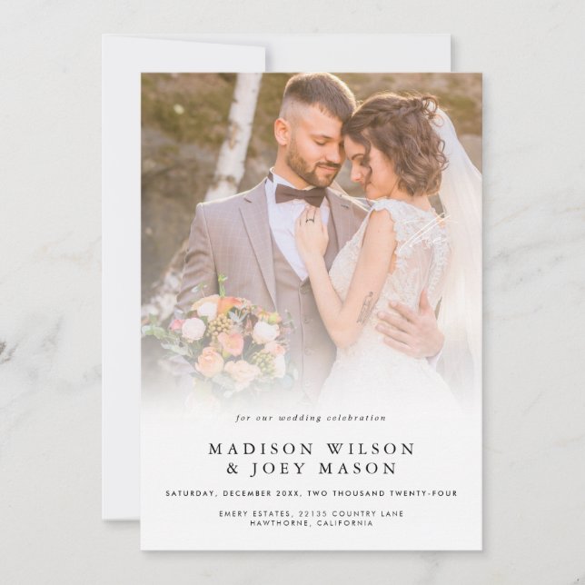 Invitación Guión negro de la foto de la boda elegante (Anverso)