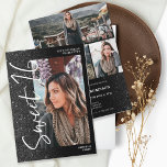 Invitación Guión negro oscuro purpurina 4 fotos Sweet 16<br><div class="desc">Moderno gradiente negro purpurina sombrío brillante guión negro Sweet 16 cumpleaños invitación a fiesta. Añade 4 de tus fotos favoritas con un estilo moderno y un collage de rejillas de fotos.</div>